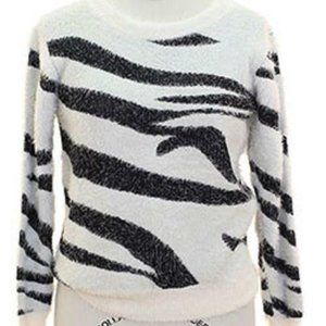 Knit Sweater Eyelash Black White Animal Print 2X